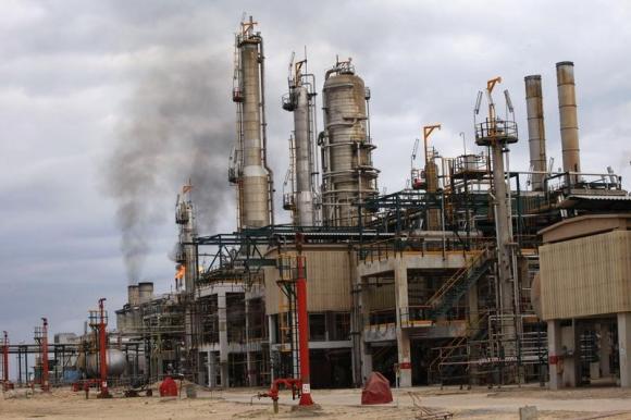 A general view shows an oil refinery in Zawia